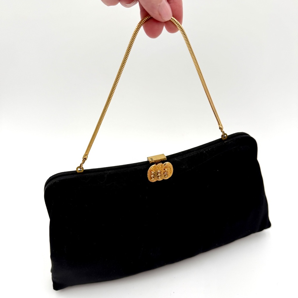 Vintage HL Harry Levine Elegant Black Clutch with Gold Accents